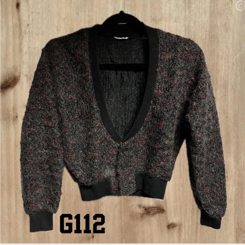 Small Black Fuzzy Soft Angora-Like Cardigan | Made in USA (G112)